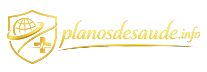 Logo da planosdesaude.info em preto e dourado, corretora de planos de saúde premium para famílias e viajantes frequentes